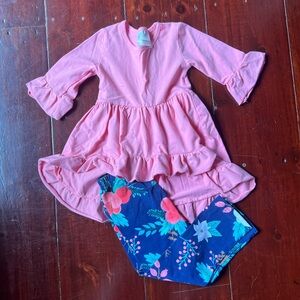 Pink ruffle top and floral pant set boutique size 4/5